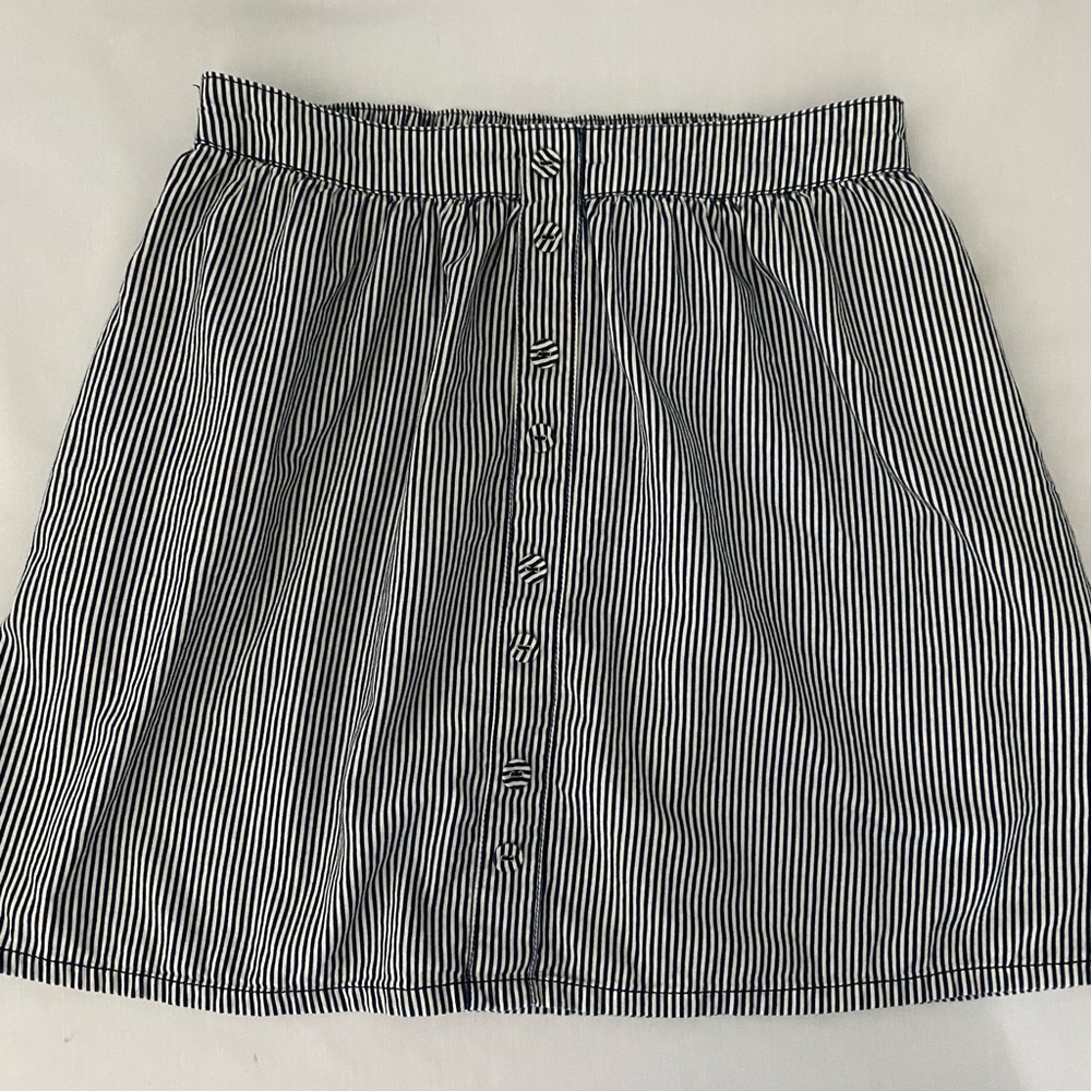 Navy Striped skirt with Button detail Medium
